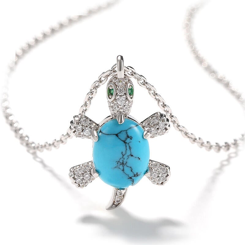 Juelvia "Wise Tortoise" Turquoise Design Sterling Silver Necklace