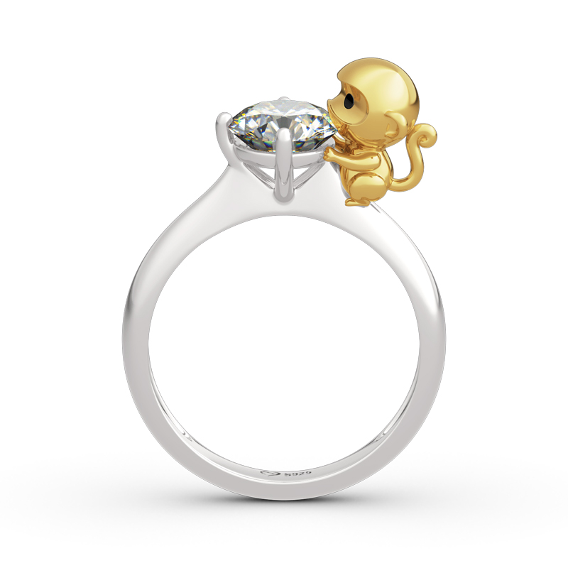 Hug Me "Amusing Monkey" Round Cut Sterling Silver Ring
