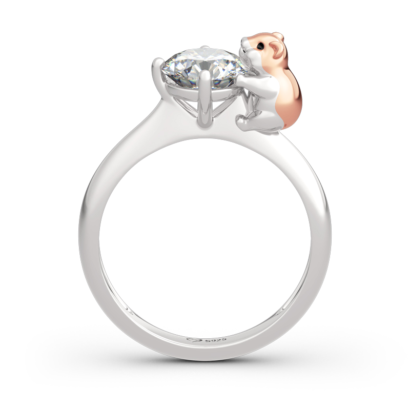 Hug Me "Adorable Hamster" Round Cut Sterling Silver Ring
