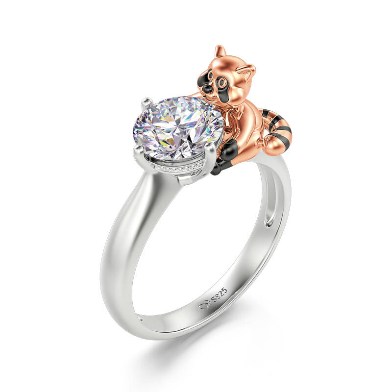 Juelvia Hug Me Clever Raccoon Round Cut Sterling Silver Ring