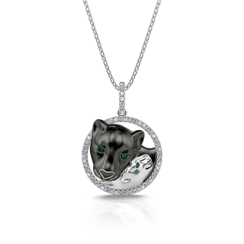 "Huddle with You" Mom and Baby Panther Sterling Silver Necklace