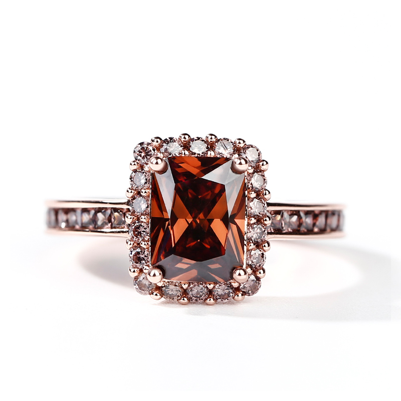 "Delicious Coffee" Halo Emerald Cut Sterling Silver Ring
