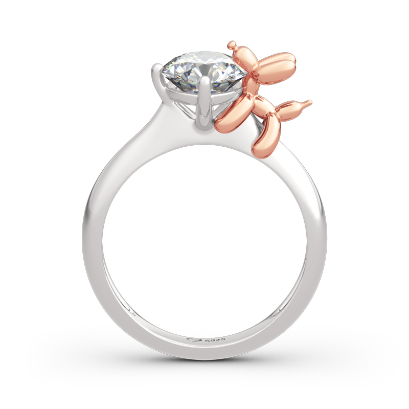 Hug Me "Balloon Dog" Round Cut Sterling Silver Ring