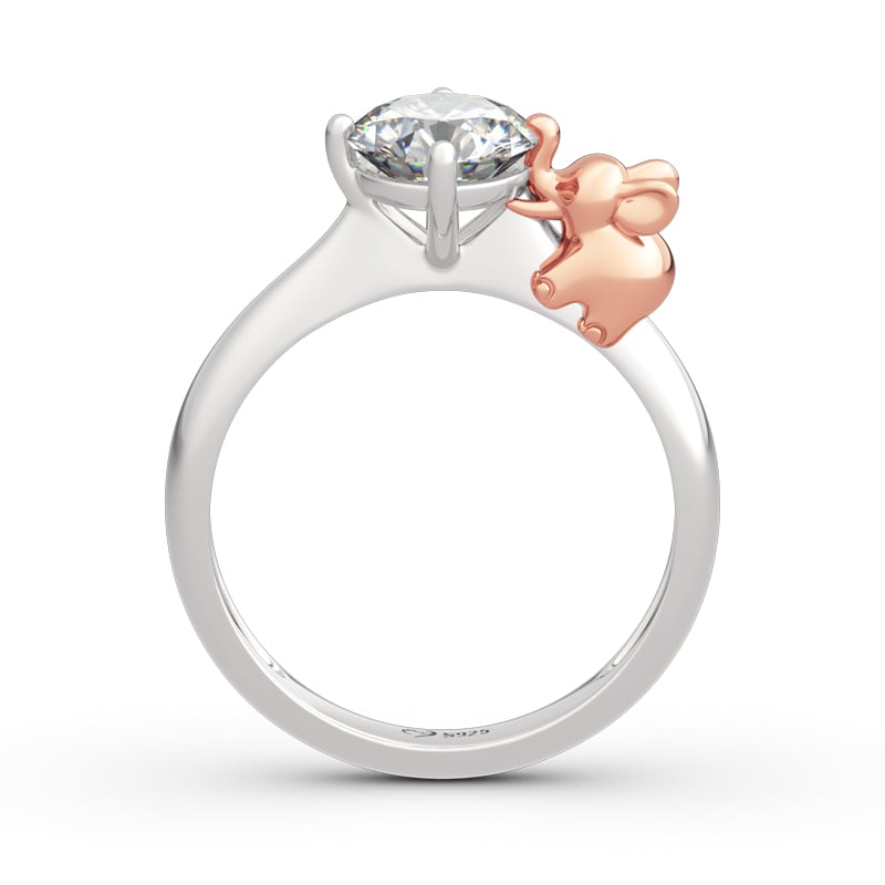 Hug Me "Lucky Elephant" Round Cut Sterling Silver Ring