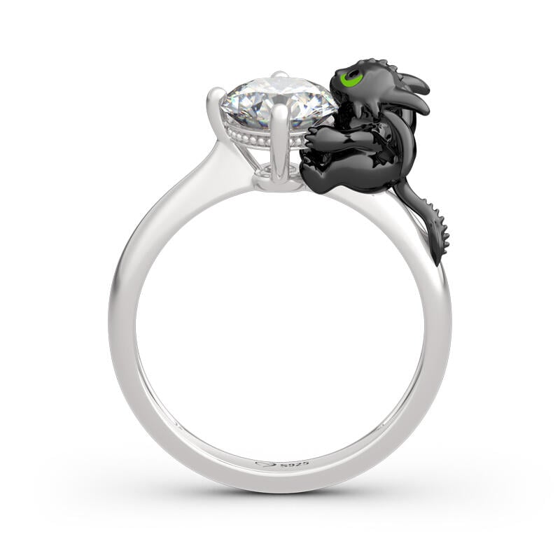Hug Me "Your Dragon" Round Cut Sterling Silver Ring
