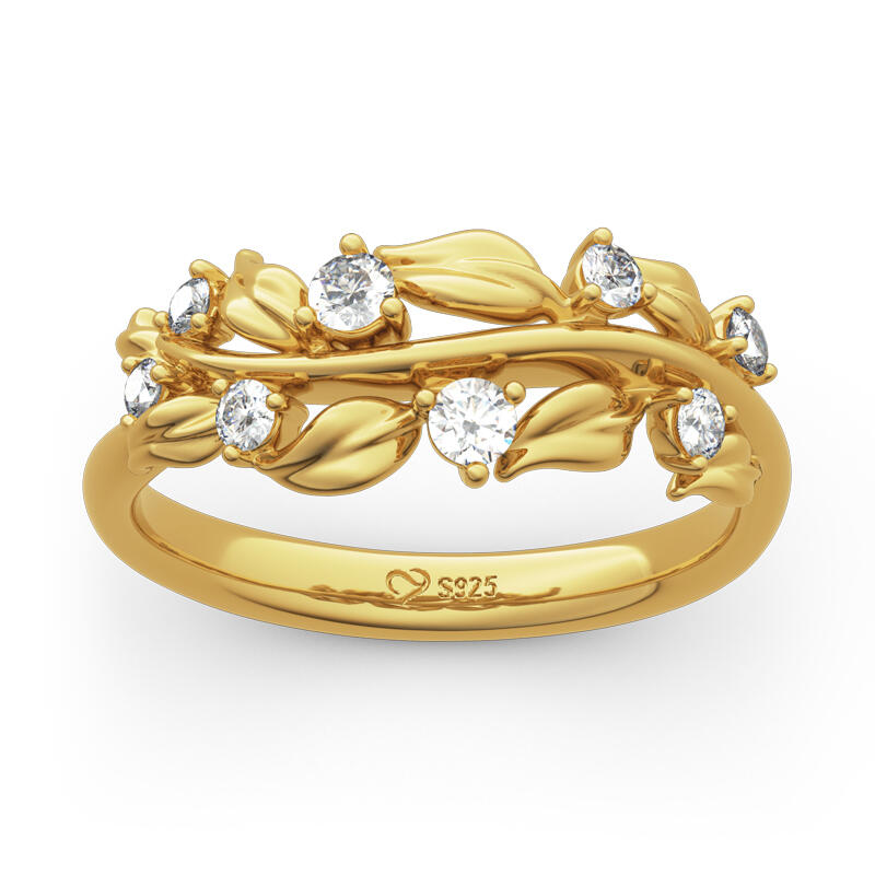 Juelvia Sterling Silver Ring with Round Cut and Olive Leaf