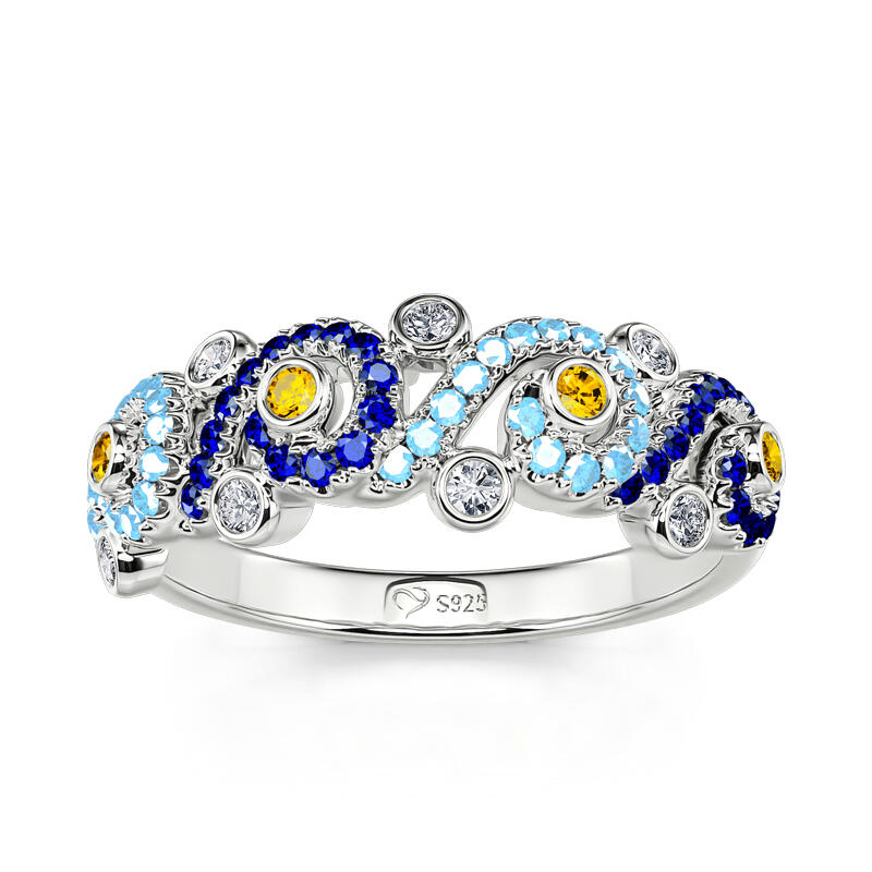 "Pure Night" The Starry Night Inspired Round Cut Sterling Silver Band