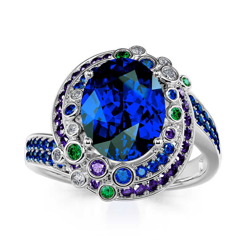 "Poetry of Flowers" The Water Lilies Inspired Oval Cut Sterling Silver Ring