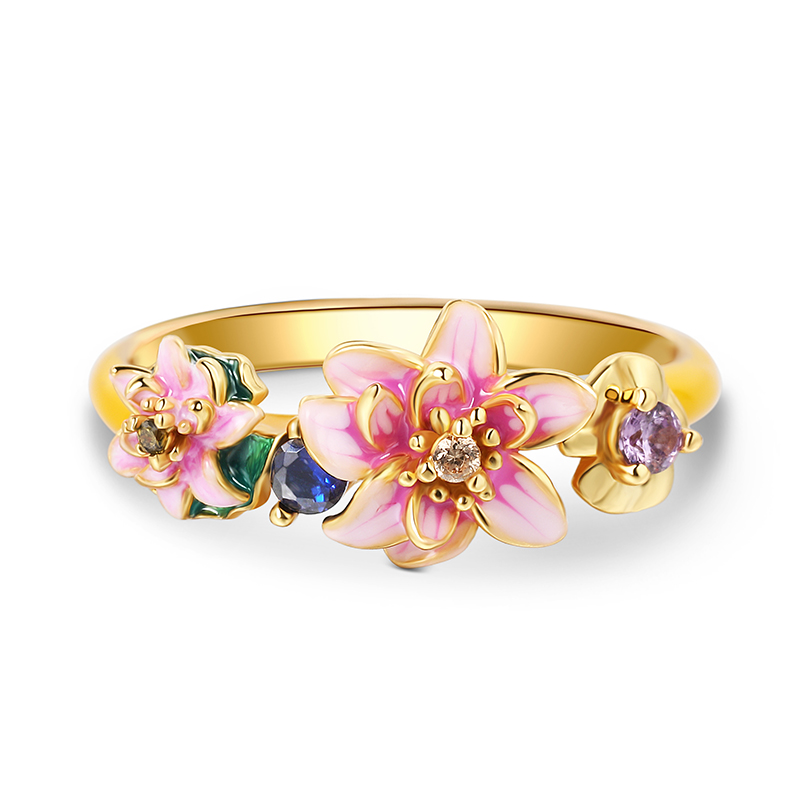 "Tenderness in The Pond" Water Lilies Inspired Enamel Sterling Silver Ring