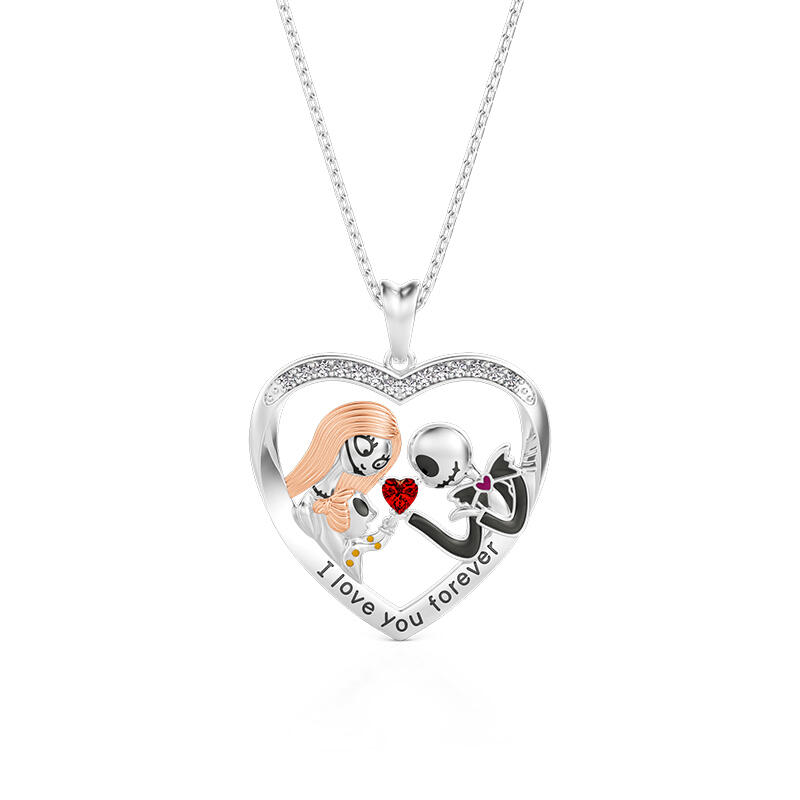 "Cute Family" Custom Heart Birthstone Engraved Necklace
