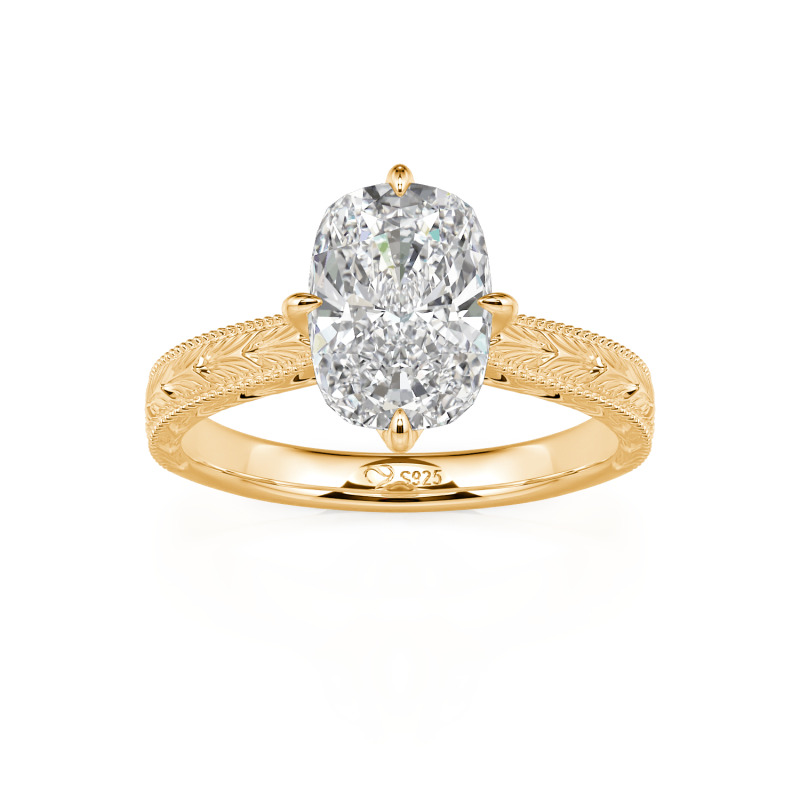Juelvia Vintage Carved Lab Grown Diamond Engagement Ring 10K/14K/18K Gold Platinum