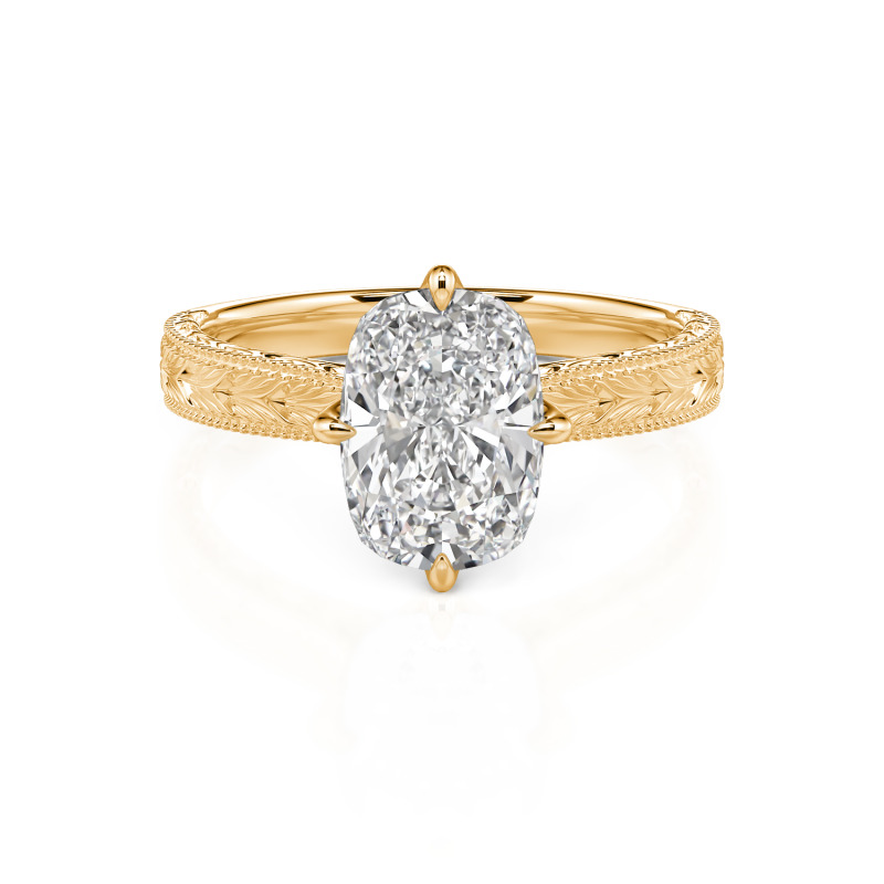 Vintage Carved Lab Grown Diamond Engagement Ring 10K/14K/18K Gold Platinum