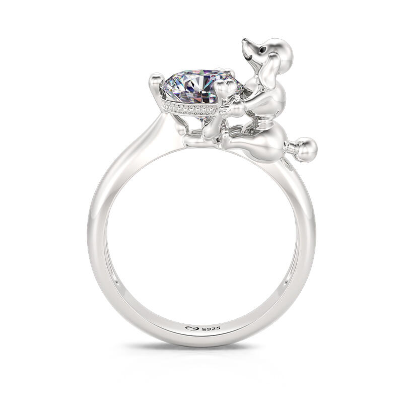 Hug Me "Elegant Poodle" Round Cut Sterling Silver Ring