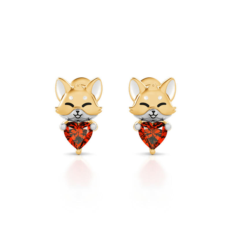 Hug Me "Baby Fox" Heart Cut Sterling Silver Stud Earrings