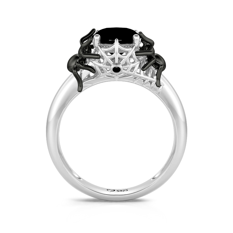 Hug Me "Web of Death" Two Spider Round Cut Sterling Silver Ring