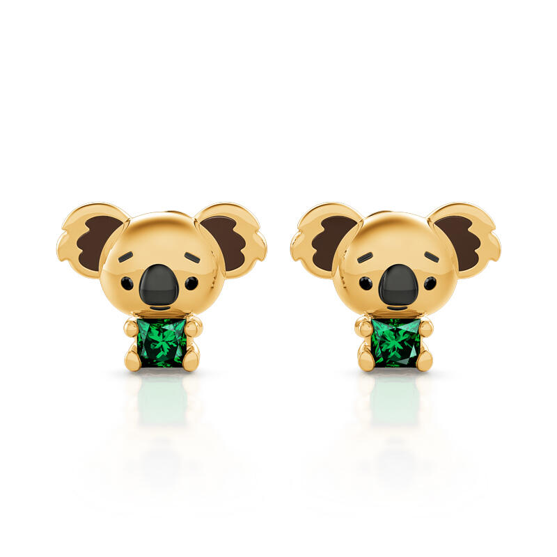 Juelvia Hug Me "Adorable Koala" Princess Cut Sterling Silver Stud Earrings