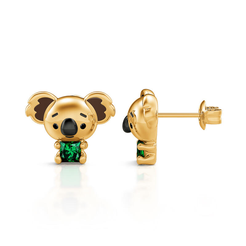 Juelvia Hug Me "Adorable Koala" Princess Cut Sterling Silver Stud Earrings