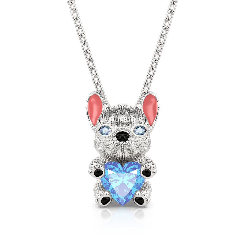 Hug Me "Smart French Bulldog" Heart Cut Sterling Silver Necklace