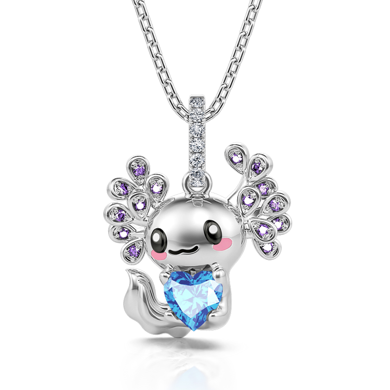 Hug Me "Forever Cutie" Mexican Axolotl Sterling Silver Necklace