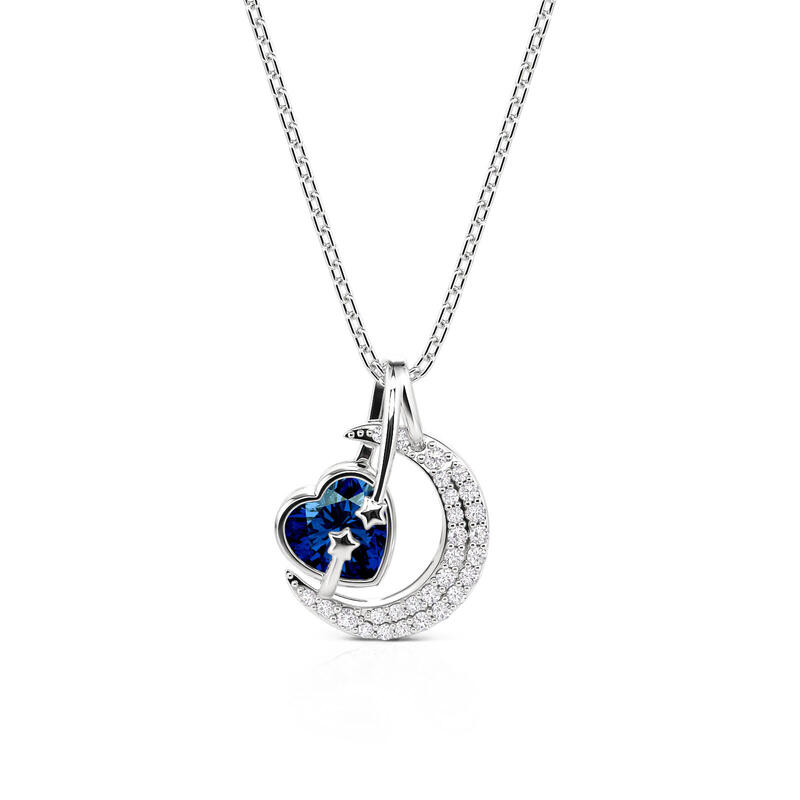 Hug Me Custom Heart Birthstone Moon and Star Necklace