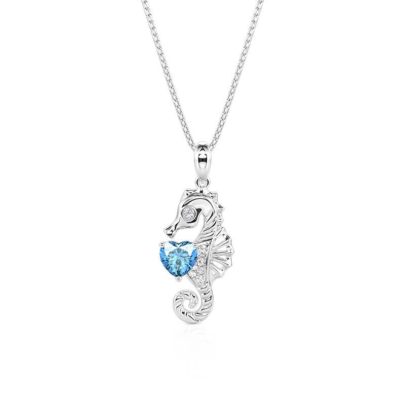Hug Me Custom Heart Birthstone Seahorse Necklace