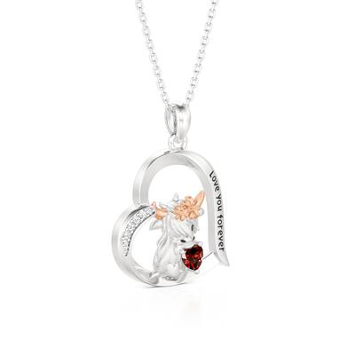 Juelvia Hug Me Custom Birthstone Highland Cow Heart Necklace