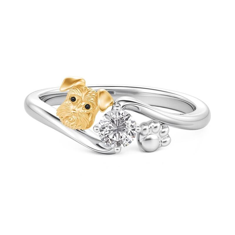 Bypass Schnauzer Paw Print Ring with Round Stone