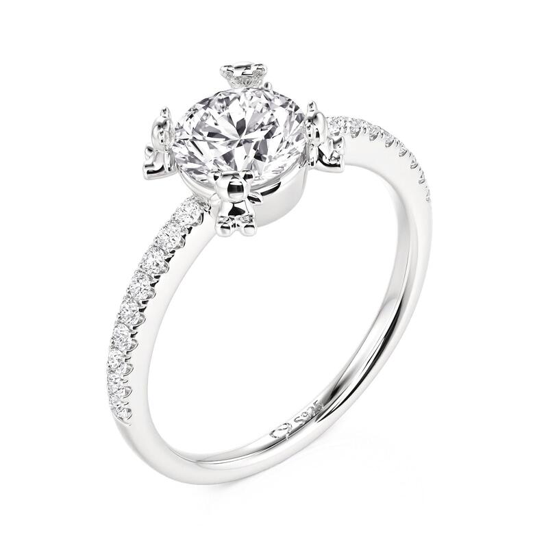 Hug Me Round Cut Bear Ring with Pave Setting