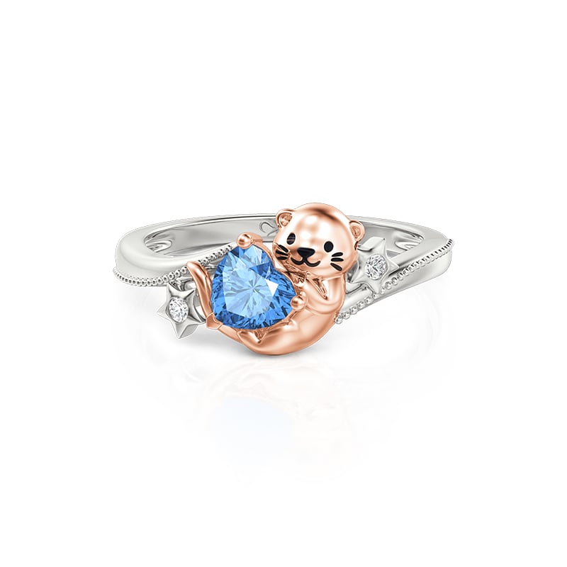 Hug Me Custom Heart Birthstone Otter Ring with Star