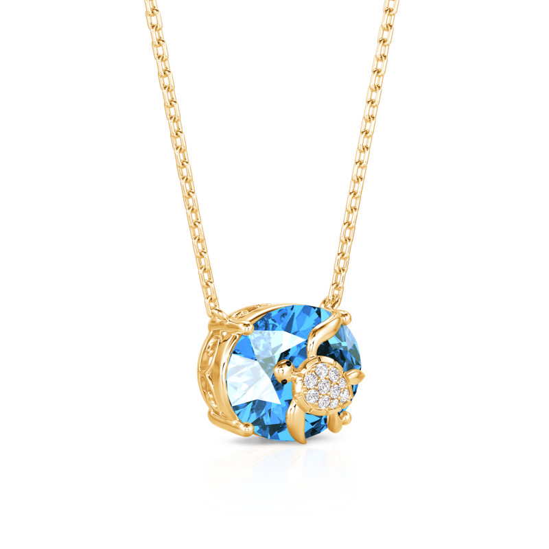 Juelvia Hug Me Turtle Custom Oval Cut Birthstone Necklace