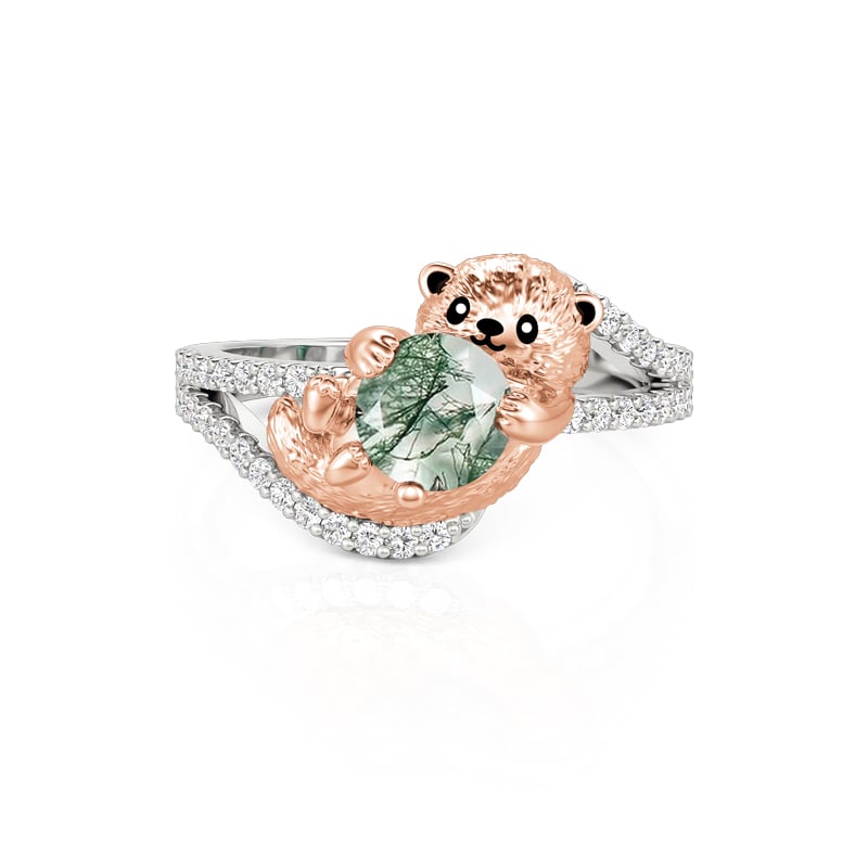 Hug Me Two Tone Otter Ring with Round Moss Agate