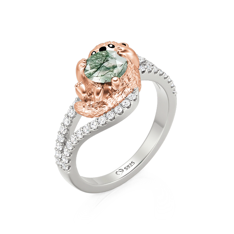Juelvia Hug Me Two Tone Otter Ring with Round Moss Agate