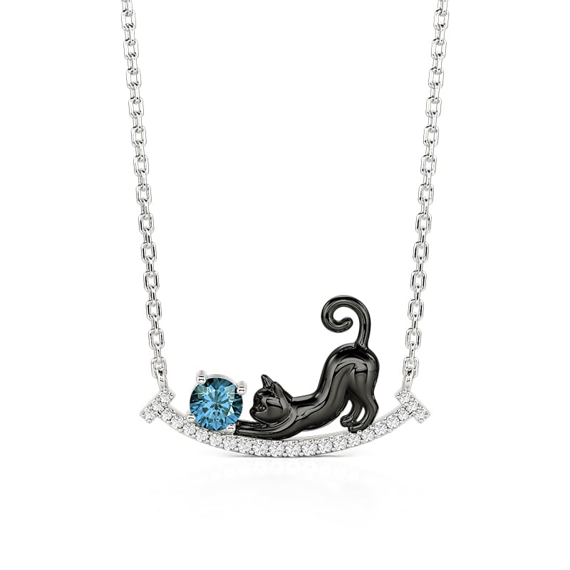Custom Birthstone "Shine Smile" Black Cat Necklace
