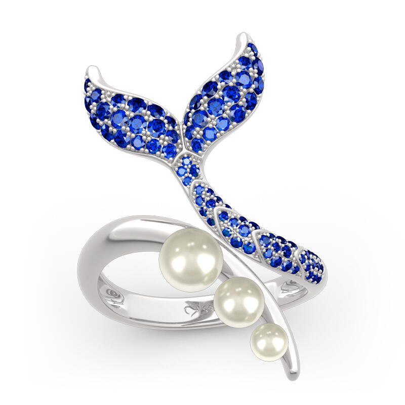 "Dancing by the Moonlight" Mermaid Tail Faux Pearl Sterling Silver Ring