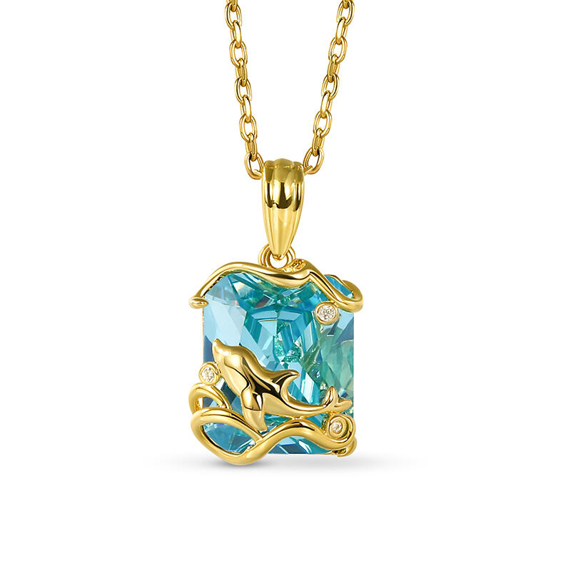 "Lucky Day" Dolphin Emerald Cut Sterling Silver Necklace