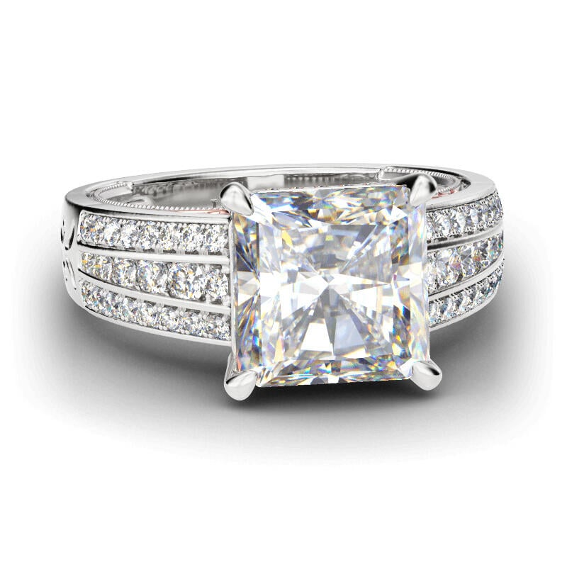 Scrollwork Princess Cut Sterling Silver Ring