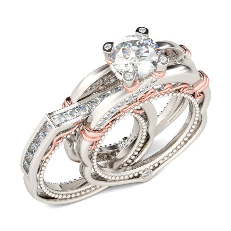 Milgrain Interchangeable Round Cut Sterling Silver Ring Set