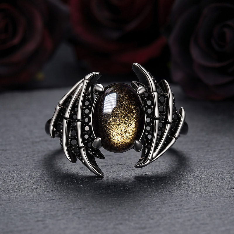 Juelvia Until Death Gold Sheen Obsidian Demon's Eye Guardian Ring - view 1