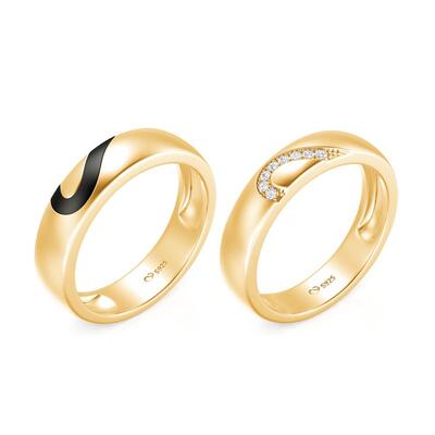 Juelvia Heart Inspired Yellow Gold Couple Rings Set