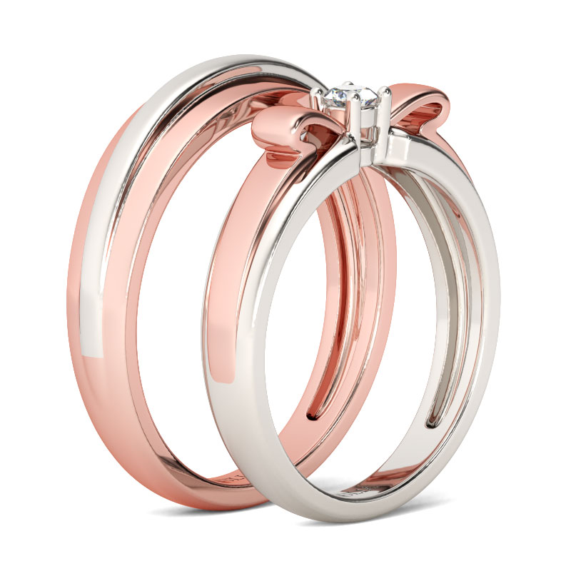 Juelvia Two Tone Bowknot Round Cut Sterling Silver Band Set