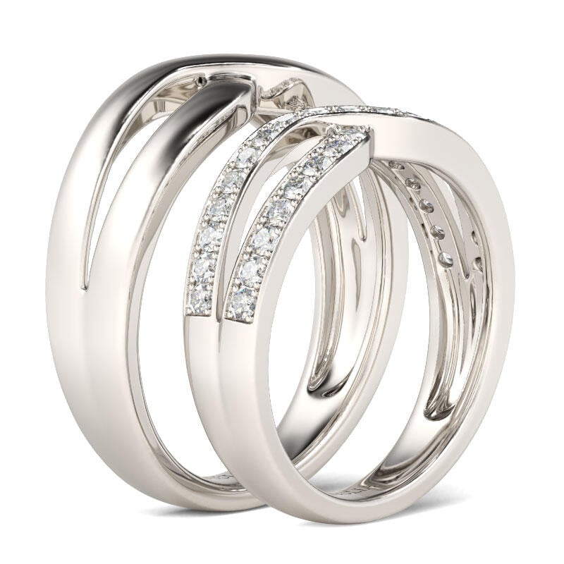 Juelvia Crossover Round Cut Sterling Silver Band Set