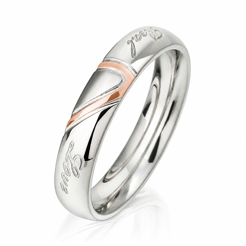 Two Tone Heart Titanium Steel Women's Band