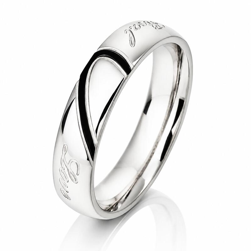 Two Tone Heart Titanium Steel Men's Band