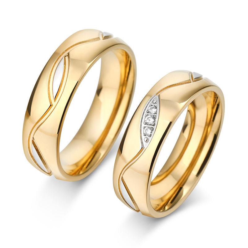 Juelvia Gold Tone Titanium Steel Couple Rings