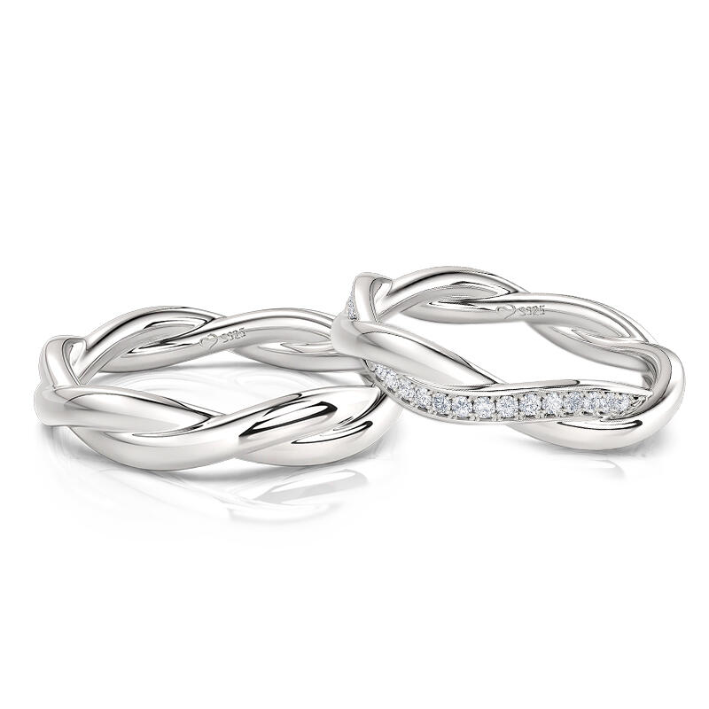 Simple Custom Couple Ring Set with Twist Design Sterling Silver