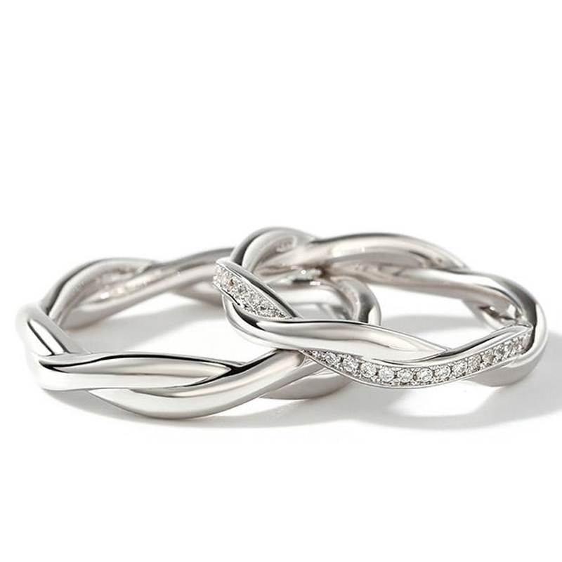 Juelvia "Interweaving of Love" Sterling Silver Couple Rings