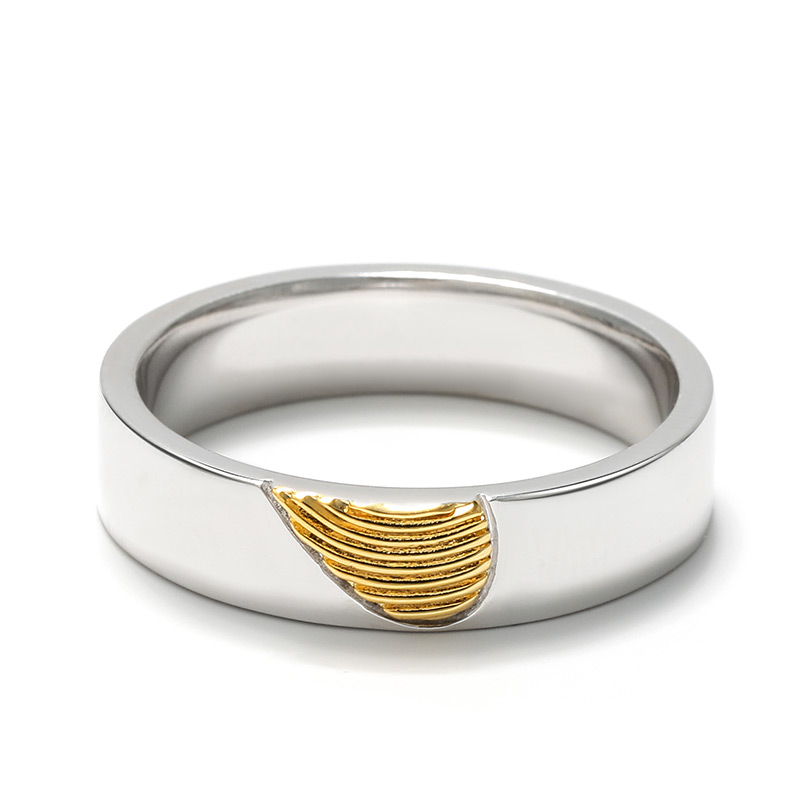 Half Heart Fingerprint Inlay Sterling Silver Men's Band
