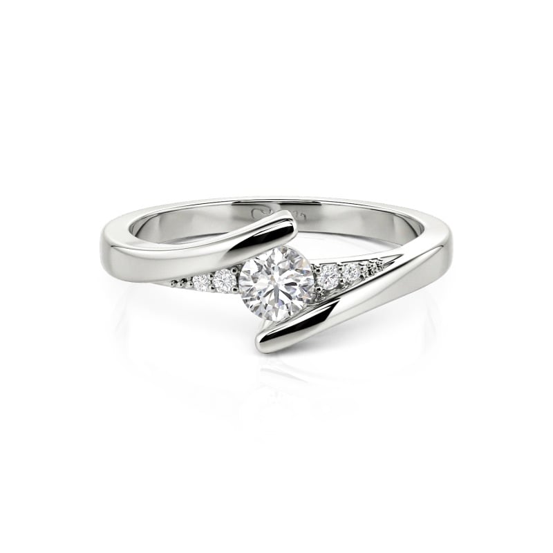 Bypass Design Round Cut Women Engagement Ring Sterling Silver
