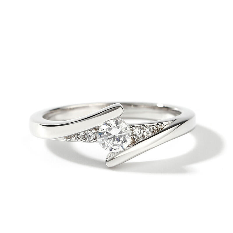 Bypass Design Round Cut Sterling Silver Women's Ring