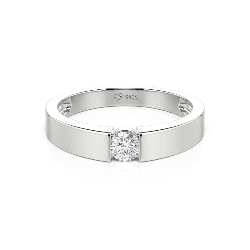 Simple Round Cut Men Engagement Ring Sterling Silver